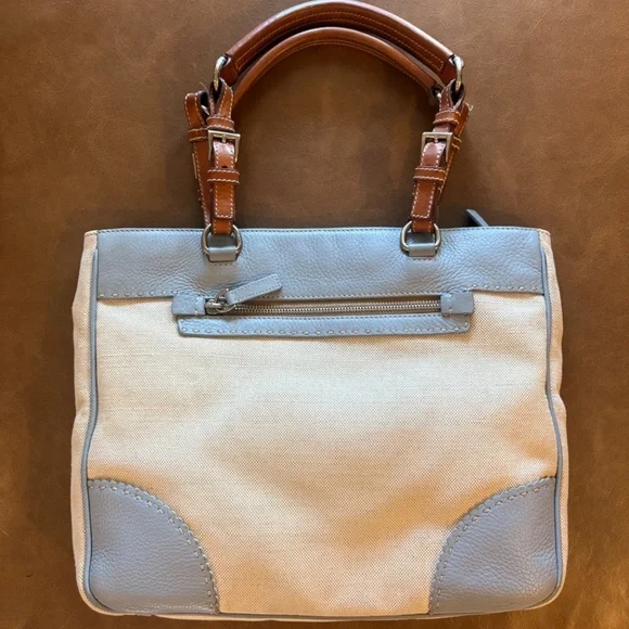 Prada Selleria Canvas Leather Tote linen and pastel Blue - Picture 2 of 9